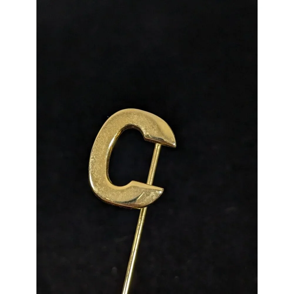 Vintage Gold Tone Initial‎ Letter C Monogram Stick Pin